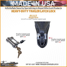 InfiniteRule Security 61112 | Trailer Latch Lock for Up to 1-5/8" Wide Trailer Coupler Latch - (11/16" Depth)