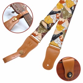 Nefelibata Japanese Cotton Guitar Strap for Acoustic Guitar, Ukulele, Free Headstock Strap Adapter with Buckle, Guitar Picks and Strap Lock(Valley)
