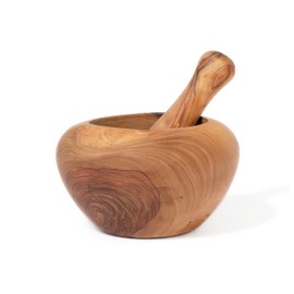 Lipper International Olive Wood Mortar and Pestle Set for Grinding Herbs and Spices, 4.5" x 4.5" x 3"
