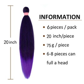 AFNOTE Pre Stretched Braiding Hair Extensions for Braids 20 Inch 6 Packs Ombre Purple Braiding Hair Pre Stretched Synthetic Soft Prestretched Braid Hair Extension Hot Water Setting-Black/Purple