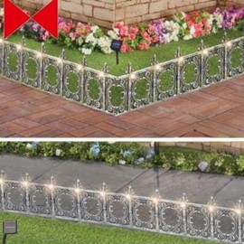 Jumbl Decorative Solar Wrought Iron Metal Look Garden Border Fence (4 Pieces)
