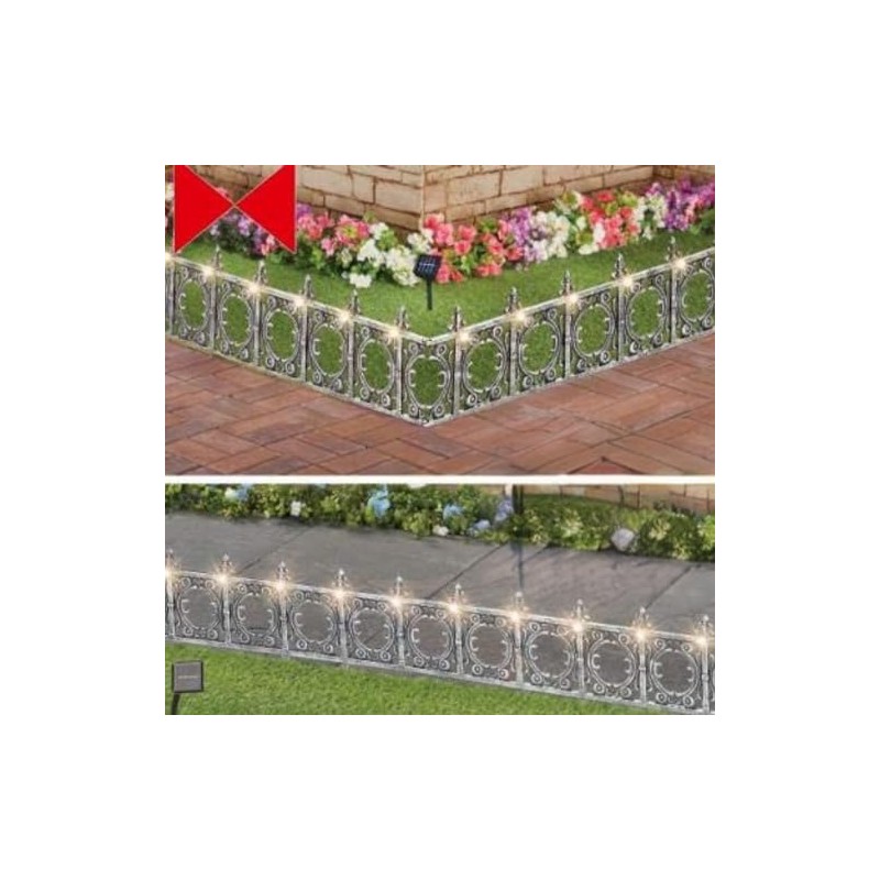 Jumbl Decorative Solar Wrought Iron Metal Look Garden Border Fence