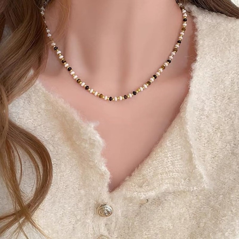 Beaded Layered Choker Necklace Set: Pendant Bead Charm Necklaces Gemstone