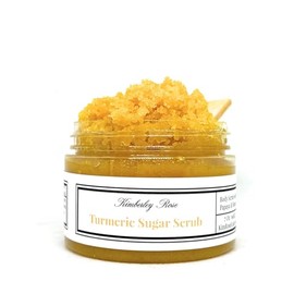 Exfoliating Sugar Scrubs for Body, Face and Feet, with Essential Oils and Vitamin E (Turmeric Sugar Scrub) Turmeric Brightening Scrub for Acne, Dark Spots and Dull Skin, With Honey, Papaya, Grapeseed