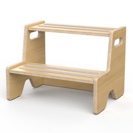 Uiirvdy Step Stool for Toddler, Sturdy Wooden 2-Step Stool with Anti-Slip Surface and Pads for Barthroom, Kitchen, Bedroom, Toilet, and Potty Training - 1 Pack