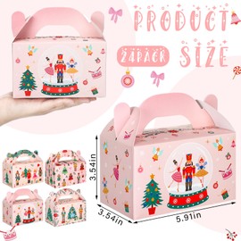 Honoson 24 Pcs Christmas Nutcracker Gifts Boxes with Handles Holiday Treat Boxes Printed Pink Ballerina for Xmas Party Decorations Winter Wedding Birthday Supplies