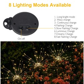 Solar Lights Outdoor, 2 Pack Solar Firework Lights Outdoor – 150 LED, 8 Modes, IP65 Waterproof Garden Pathway Decor | Warm White Solar Powered Stake for Yard, Patio, Easter & Holiday Decoration