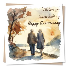 Beautiful Watercolour Anniversary Card For Partner - I'll Love You Forever Darling - Anniversary Card For Husband, Wife, Boyfriend, Girlfriend