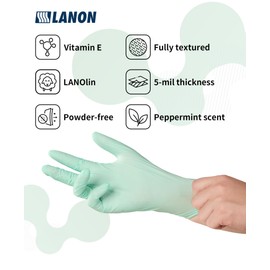 LANON 5 mil Vitamin-E Coated Latex Disposable Gloves, Food-Contact Grade, Fully Textured, Soothing Sea, Large