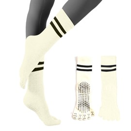 GreenGee 5 Toe Yoga Socks, Anti-Slip, Women's, Yoga Socks, Cotton, Thermal, Cold Protection, Warm, Pilates, Antibacterial, Deodorizing Socks, Moisture Wicking, Breathable, Quick Drying, For All Seasons, Unisex, white