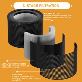 Allisfresh TT-AP001 True HEPA Filter Replacement Compatible with TaoTronics TT-AP001 and VAVA VA-EE014 Air Purifier, True HEPA Filter & Activated Carbon Filter, 2 Pack