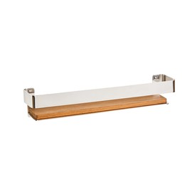 Seachrome Rectangular Shower Shelf with Rail in a Polished Finish and Natural Teak Wood Insert