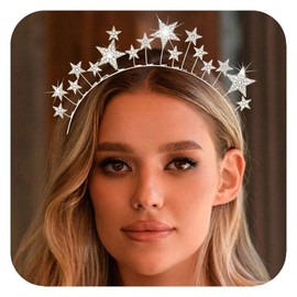 Star Headband, Hair Accessories, Stars, Glitter Headband, Star Headband with Rhinestones, for Women and Girls, Carnival, Wedding, Birthday Party Costume (SilverD)