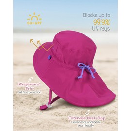 Creekstone Toddler Kids Sun Hat UPF 50+ UV Protection, Summer Beach Hat with Neck Flap Wide Brim Swim Hat for Girls Boys (CA/US, Age, 3 Years, 5 Years, Fuchsia)