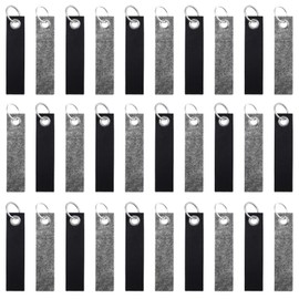 Lvefyti Pack of 30 Felt Key Fobs, 13 x 3 cm Felt Key Ring Blank, Blank Key Ring with Stainless Steel Ring for DIY Decoration Craft Bags (Grey + Black), Grey and black