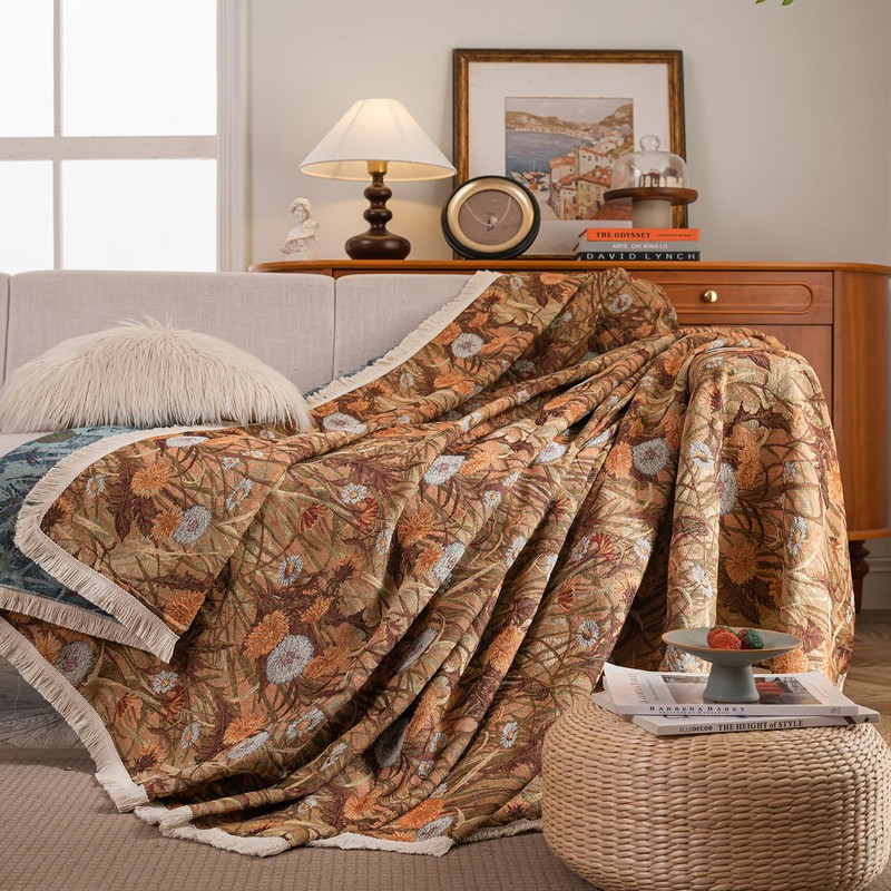 vctops Dandelion Fall Jacquard Sofa Covers for Sectional Sofa Fringe