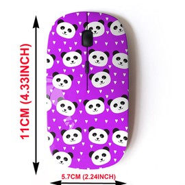 mouse inalámbrico de 2.4 G con bonito diseño de patrón para todas las computadoras portátiles y computadoras de computadora con nanorreceptor - Panda Bear Purple
