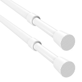 Spring Tension Curtain Rods, 16" to 28" Adjustable Short Tension Rod, White (2 Pack)