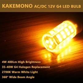 KAKEMONO G4 LED Bulb 4W 2700K Warm White bi-pin T3 JC Type 12VAC/DC 40W Halogen Equivalent Non-dimmable for Outdoor Landscape Deck Stair Step Path Lights, Pack of 6