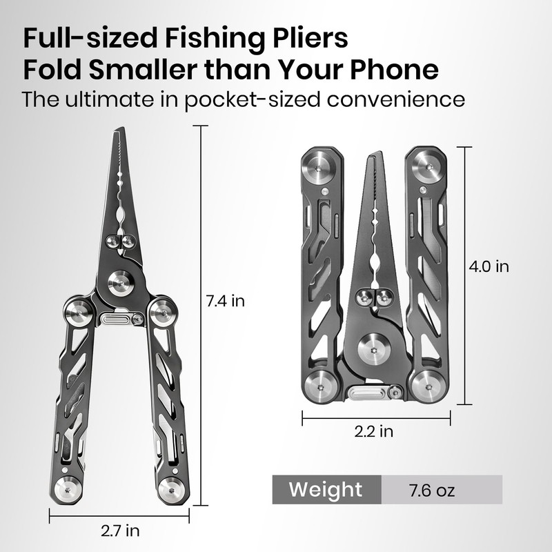 Pristis Fishing Pliers with Multitools, Titanium Coated Stainless Steel