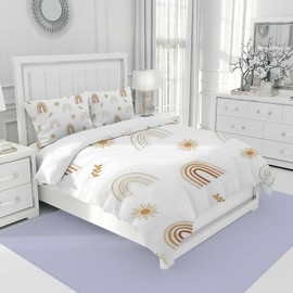 CHIGUA 3 Pieces Polyester Fabric Duvet Bed Cover Sets with 2 Pillow Shams Ultra Soft Bedding Comforter Set Washable Machine for Bedroom Hotel Boho Rainbow with Sun Twin