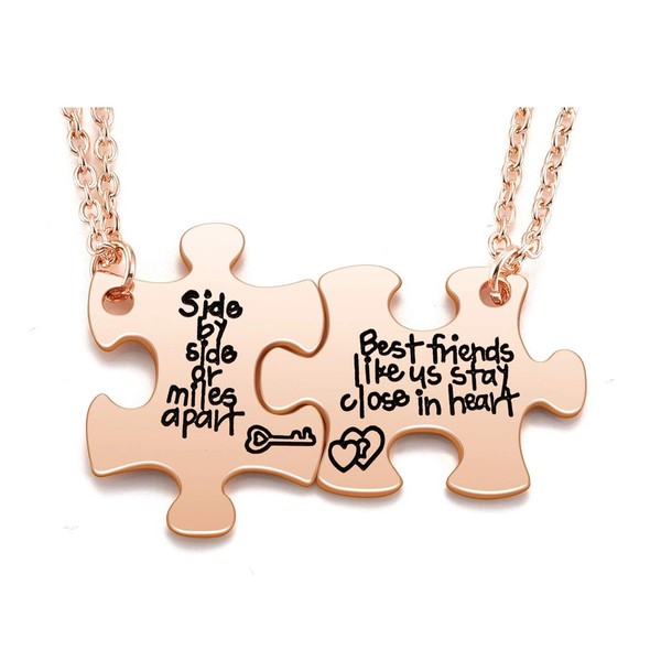 Top Plaza 2 Pcs Friendship Bff Necklaces Set Best Friends Puzzle Matching Pendant Necklaces Christmas Birthday Gifts -Rose Gold