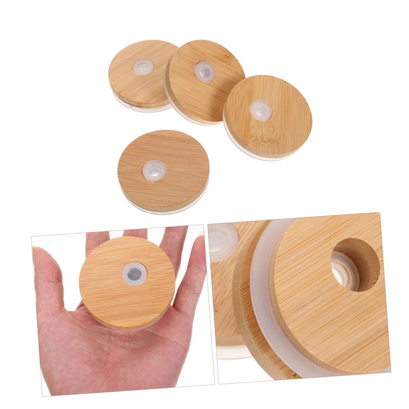 VICASKY 4Pcs Bamboo Jar Lids for Wide Mouth Jars Practical