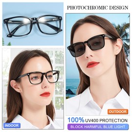 MARE AZZURO Photochromic Reading Glasses Women Blue Light Blocking Square Readers 1.0 1.5 2.0 2.5 3.0 3.5 4.0 (Black, 4.00)