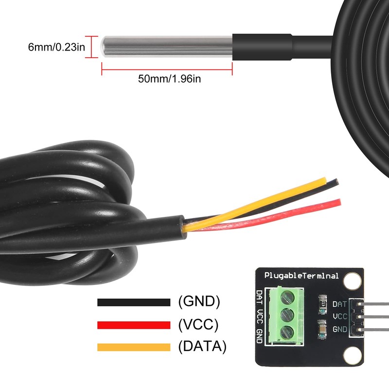 AITRIP 10Pack DS18B20 Temperature Sensors Kit 1m/39.3" Cable Waterproof with
