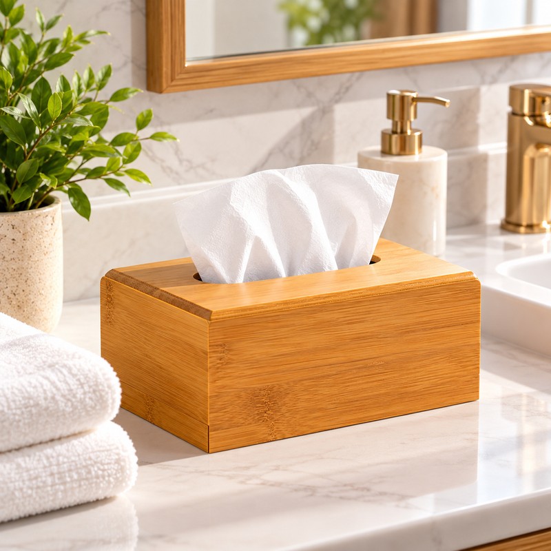 Bamboo Tissue Box Holder for Home and Office – Natural