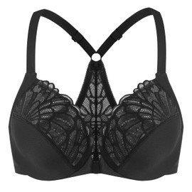 MELENECA Women's Front Closure Bra Racerback with Underwire Lace Large Sizes Unlined, black