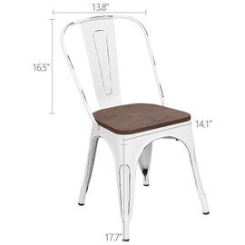 Furmax Metal Dining Chair Indoor-Outdoor Use Stackable Chic Dining Bistro Cafe Side Metal Chairs Set of 4(White)
