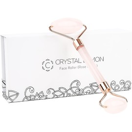 Crystal Lemon - Rodillo de jade natural para la cara - Envejecimiento de arrugas, hinchazón y tratamiento de la piel facial - Piedra de jade premium, por Crystal Lemon (cuarzo rosa)