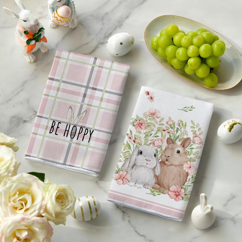 Artoid Mode Pink Bunny Rabbit Ears Floral Leaves Easter Kitchen