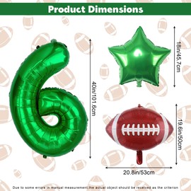 4Pcs Football Balloons,Football Birthday Number Mylar Foil Balloons,Sports Theme Birthday Party Decorations Supplies for Kids Boys Men (Number 6)
