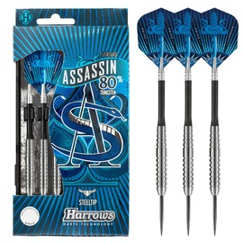 Harrows Assassin Tungsten Pro Darts, Steel Tip Darts Set with Carry Case, 18-40 g All Weights, Includes Alamo Shafts, 100 Micron Prime Flights and Travel Case (24 GR)