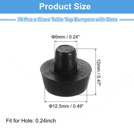 sourcing map 76Pcs Glass Table Top Bumpers with Stem, 6mm/0.24" Rubber Bumper Grippers Anti Slip Table Spacers for Patio Cabinet Furniture (Fits 1/4Inch Hole), Black