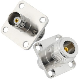 POBADY 2PCS N Female to BNC Female 4 Holes Flange Panel Mount Connector 50 Ohm N Type to BNC 4 Holes Flange Chassis Mount Solder Adapter for Radio Antenna Coax Cable