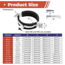 12 Pcs 1.5-1.7 Inch Split Ring Pipe Hanger, 38-43mm Heavy Duty Adjustable Pipe Bracket Clamp with Screw & Expansion Tube, Wall Ceiling Mount Combination Thread M8/M10 Metal Pipe Clamps