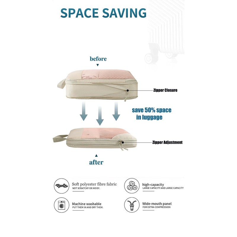 Compression Packing Cubes for Travel Suitcase Organizer Bags Set of