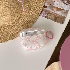 Beownest Case for Airpods Pro(2019) Cute Clear Pink Bow Design Soft TPU Protective Shockproof Cover with Keychain for Girls Women - Airpods Pro