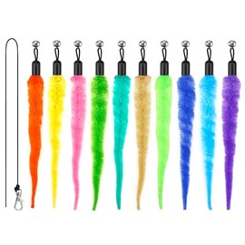 Recambios de accesorios para juguetes de plumas de gato, 10 piezas de repuesto de juguete de gusano Squiggly Worm y 1 cuerda negra de repuesto para juguete de gato y juguete cazador de gatos, varios recambios de Teaser con campana para gatos de interior