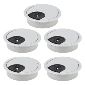 MovFlax Desk Grommet 2 Inch (50 mm) Pack of 5-Silver ABS Plastic Cable Hole Cover to Arrange Wires & Cords Through Computer Table/Countertops