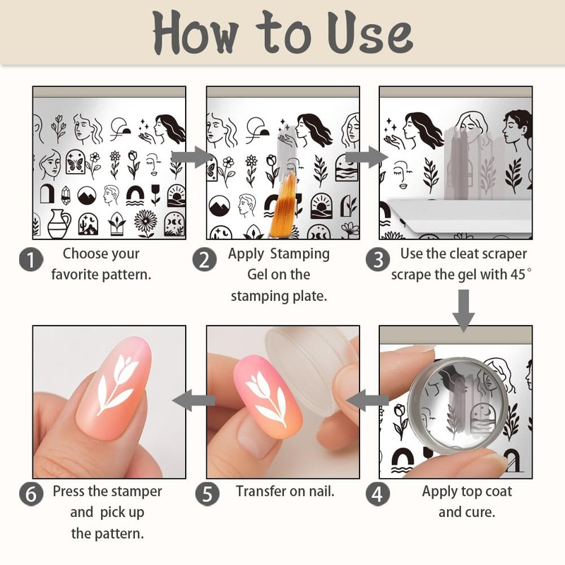 UNICRAFTALE 6Pcs Nail Stamp Plates Set Abstract Lady Face Nail