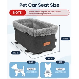 BurgeonNest Armrest Small Dog Car Seat - Portable Pet Booster Center Console Carseat Up to 11lbs, Safe Comfort Car Travel Puppy with Metal Frame, Pee Pad, Washable Fluffy Cushion and Interior, Grey