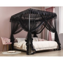 Mengersi 4 Corner Post Bed Canopy Bed Curtains Mosquito Net Bedroom Decoration Accessories (Twin, Black)