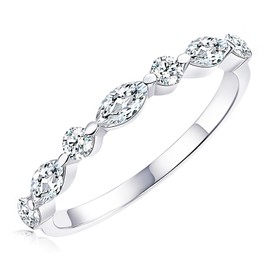 HZSIKAO Moissanite Ring, Moissanite Diamond Minimalist Sterling Silver Rings White Gold Plated Half Eternity Wedding Bands for Women Her Size 8