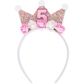 JIOLINK Birthday Crown Baby, Princess Crown Birthday Headband with Rose Flowers, Birthday Crowns Girls Headband for 2/3/4/5 Year Baby Children Birthday Party (5)