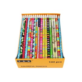 SKKSTATIONERY Assorted Colorful Pencils, Wooden Pencil with Eraser, Pencil Assortment, Novelty Kids Pencils，Awards & Incentives, No.2 HB, Back to school, 12 Assorted Colors 144/box.