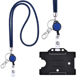 Crystal Lanyard Blue with ID Card and ID Card Holder Black Necklace Lanyard with Glittering Rhinestones